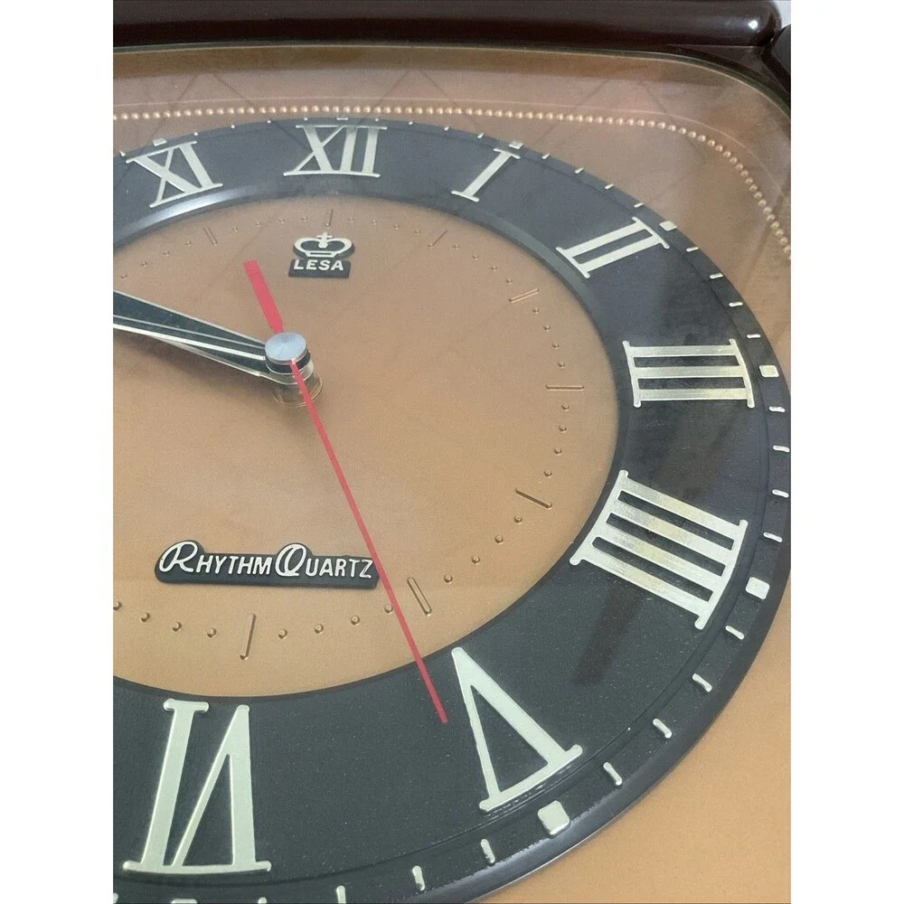 Rare Vintage Rhythm Quartz Square Wall Clock With Arabic Numbers 12.5” Taiwan